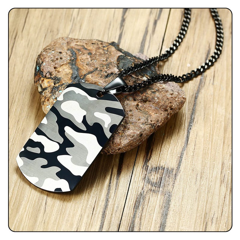 Fusamk Hip Hop Stainless Steel Camouflage Dog Tag Pendant Chain Necklace(Camouflage) - Image 5